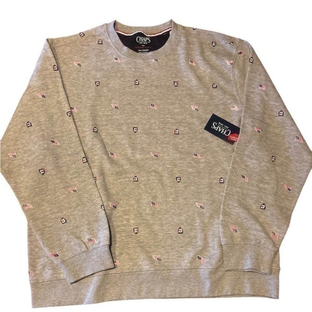 Chaps Men’s Everyday Fleece pullover Sweatshirt with USA Flags - 2XL